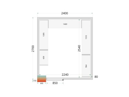 TEFCOLD CR240x270x220 WD – Stavebnicový chladicí box, 11,6 m³, izolace 80 mm