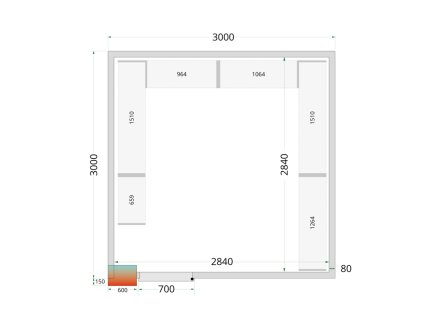 TEFCOLD CR 300x300x220 – Stavebnicový chladicí box, 16,45 m³, izolace 80 mm