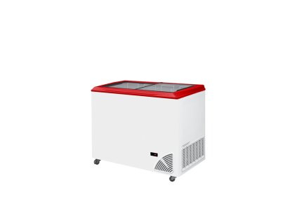 ARO 301/2 Red Edge – Prosklený pultový mrazák, 2-rovná posuvná víka, 212 l, bílý