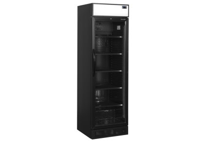 TEFCOLD CEV 435 CP BLACK - Černá chladící vitrína na nápoje s reklamním panelem | 5x police, 345 l, 198 cm