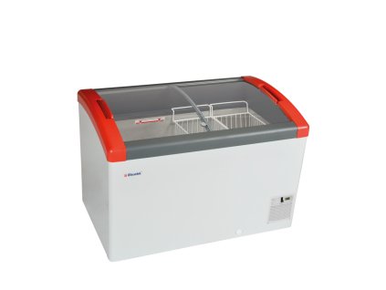 Elcold Focus 106 RED – Prosklený pultový mrazák, 2-oblá posuvná víka, 193 l, bílý