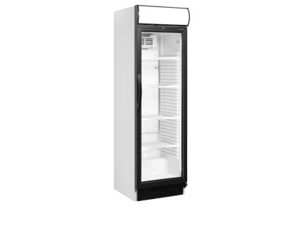 TEFCOLD CEV 425 CP 2 LED - Bílá chladící vitrína na nápoje s reklamním panelem | 4x police, 345 l, 198 cm