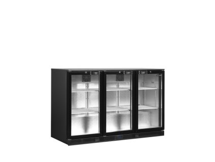TEFCOLD DB301H-3 - Třídveřová černá prosklená minibarová lednice s křídlovými dveřmi (278 l)