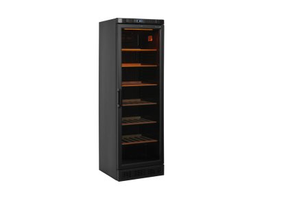 TEFCOLD CPV 1380E - Černá chladnička na víno s prosklenými dveřmi (kapacita 118 lahví)