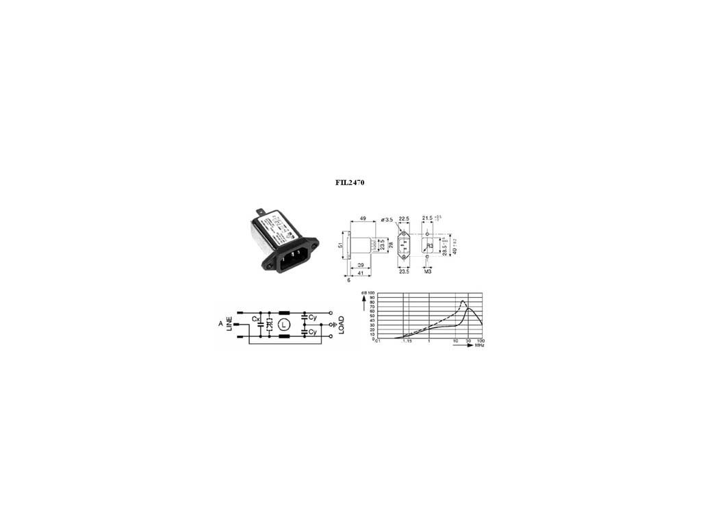 FIL2470 sieťový filter AC vidlica; 10A; 250VAC; IEC 60320