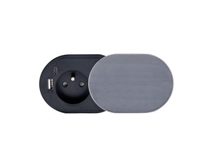 Solight 1z + USB A+C 20W PD vstavaná zásuvka s posuvným viečkom, 2m, strieborná