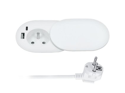 Solight 1z + USB A+C 20W PD vstavaná zásuvka s posuvným viečkom, 2m, matná biela