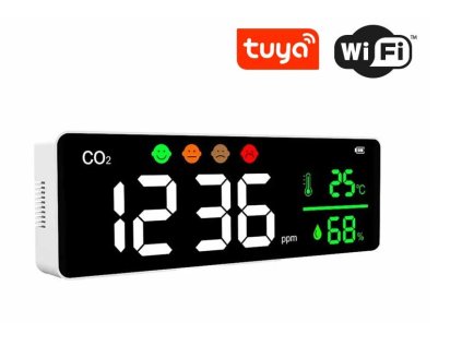 Detektor oxidu uhličitého CO2 s WiFi, meraním teploty a vlhkosti Hütermann CO2-701W, Merač "vydých.v