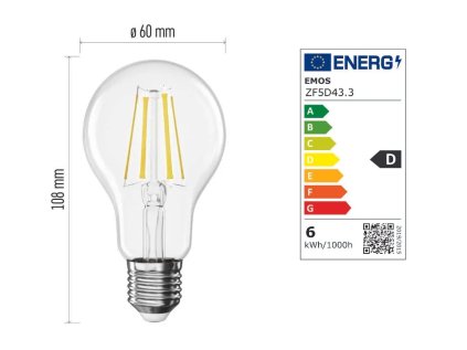 LED žiarovka Filament A60 / E27 / 5,9 W (60 W) / 806 lm / Teplá biela