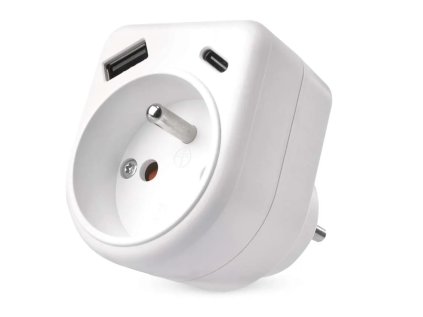 Rozbočovacia zásuvka 1×, 1×USB-A+1×USB-C, biela