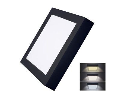 Solight LED mini panel CCT, prisadený, 12W, 900lm, 3000K, 4000K, 6000K, štvorcový, čierna farba
