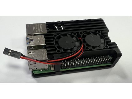 Hliníková krabička pre Raspberry Pi 5 čierna s ventilátormi 2 vodiče