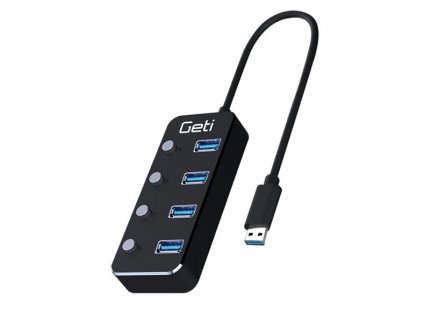 USB rozbočovač Geti GUH4AS 4x USB-A 3.0 so spínačmi