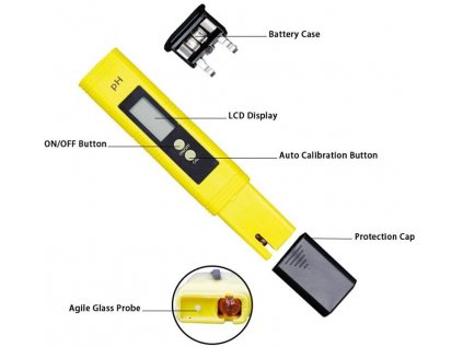 Žlté PH02 digitálne LCD PH meracie pero s rozsahom 0,00-14,00 pH