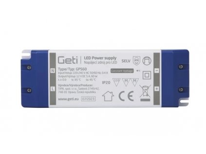 Zdroj spínaný pro LED 12V/ 60W GETI GPS60, IP20
