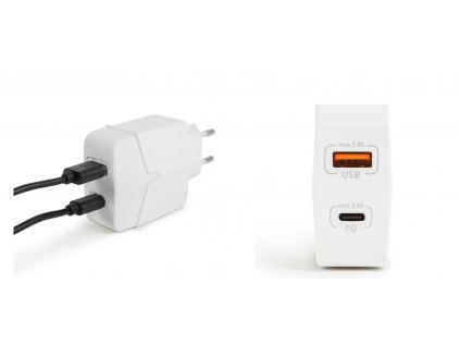 Sieťový adapter USB + Type-C PD18W s rýchlonabíjaním - biely