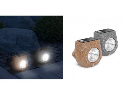 LED solárna lampa - sivý/hnedý kameň - studená biela - 80 x 56 x 70 mm