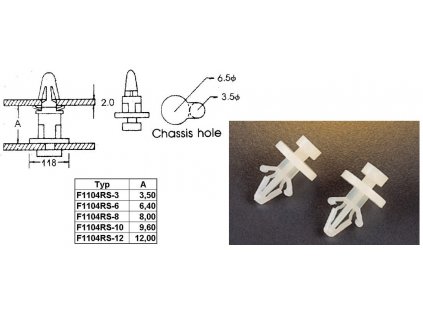 Dištančný stĺpik nylon, výška 6,4mm, samoupínací MS-6