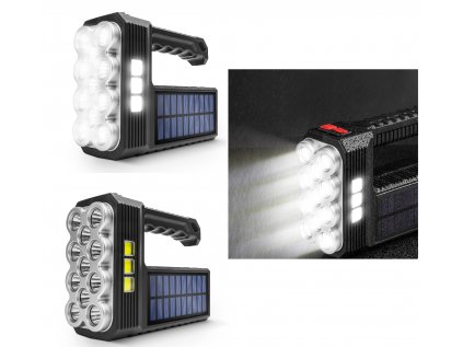 Solárna COB LED baterka - funkcia pracovnej lampy - 1200 mAh - MicroUSB - 1000 lumen - IP55