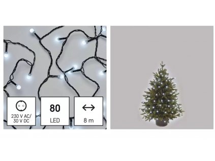 LED vianočná cherry reťaz – guličky, 8 m, vonkajšia aj vnútorná, studená biela, časovač