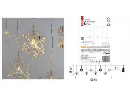 LED vianočný záves – snehové vločky, 84 cm, vnútorný, teplá biela