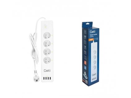 Predlžovací prívod Smart GETI GSS04, 4 zásuvky, 4x USB, Tuya