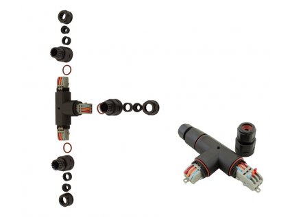 Káblová spojka IP68, typ T, 3x2.5mm2; 250V, 16A, bezskrutková rýchlosvorka
