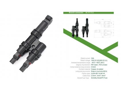 Konektor pro solárne panely MC4 T GETI rozbočovací 1x konektor, 2x zdierka