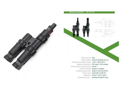 Konektor pre solárne panely MC4 T GETI rozbočovací 1x zdierka, 2x konektor