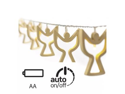LED vianočná girlanda – anjelikovia drev., 2× AA