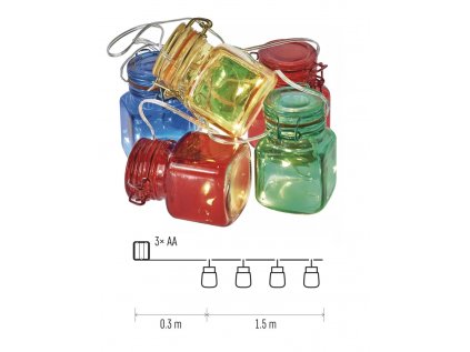 LED girlanda – 6× poháriky farebné, 3× AA, časovač