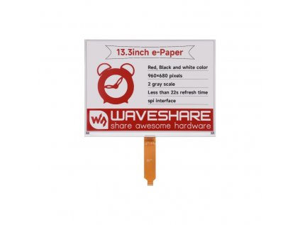 13.3inch e-Paper Display (B), E-Ink Display, 960×680 pixels, Red / Black / White, SPI Communication