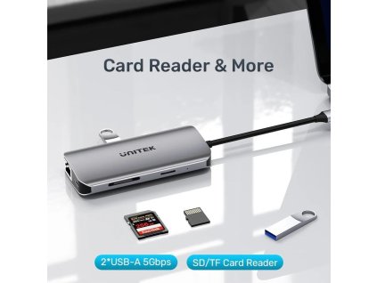 UNITEK ACTIVE HUB USB-C 2X HDMI 4K, RJ45, PD 100W