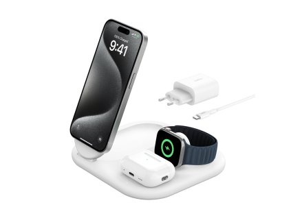 Belkin BoostCharge Sluchátka, Chytrý telefon, Chytré hodinky Bílá USB Bezdrátové nabíjení Rychlé nabíjení Vnitřní