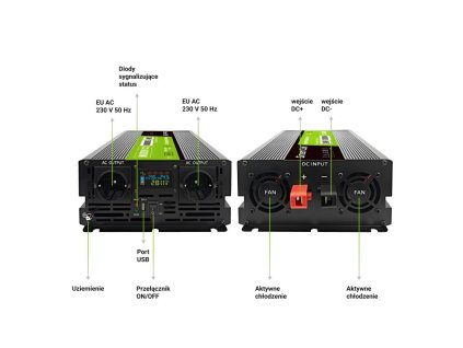 Green Cell Przetwornica napicia PowerInverter LCD 24 V 3000W/60000W Przetwornica samochodowa z wywietlaczem - czysty sinus zdroj/transformátor Auto Černá