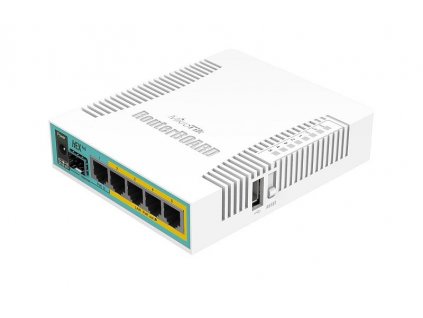 Mikrotik hEX PoE router zapojený do sítě Bílá