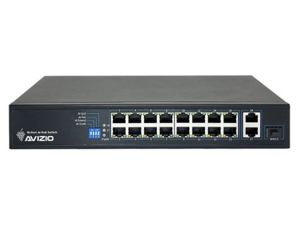 AVIZIO Přepínač 16x RJ45 PoE 100Mb/s + 2x RJ45 Uplink 1Gb/s