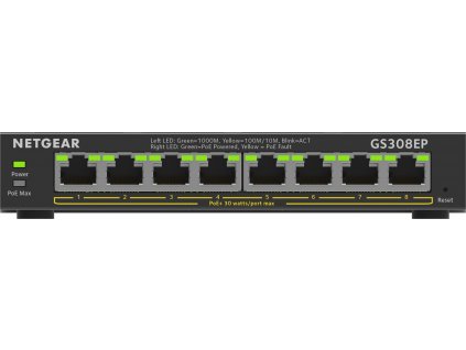 NETGEAR 8-Port Gigabit Ethernet PoE+ Plus Switch (GS308EP) Řízený L2/L3 Gigabit Ethernet (10/100/1000) Podpora napájení po Ethernetu (PoE) Černá