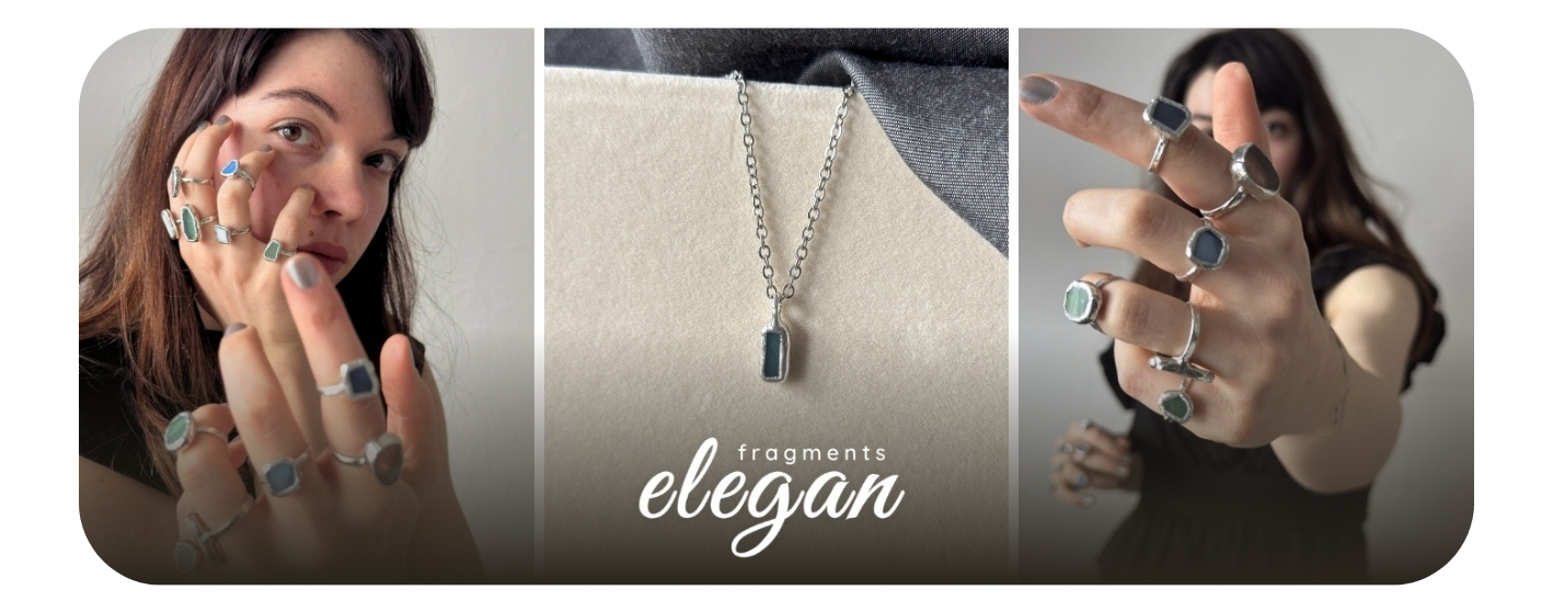 Elegantní designové šperky z cínu a skla. Ručně vyrobené šperky.