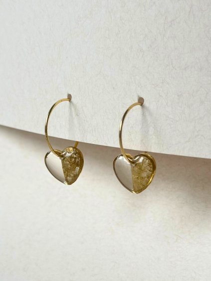 Malé visací náušnice srdíčko - průhledná a zlatá půlená