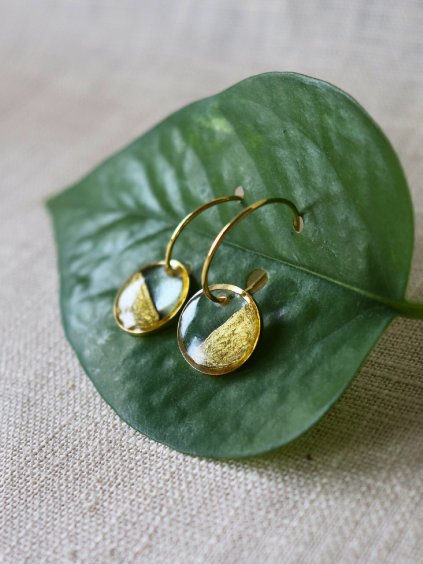 Malé visací náušnice - průhledná a zlatá půlená