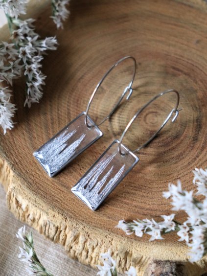 Velké visací náušnice obdélník - průhledná a stříbrná