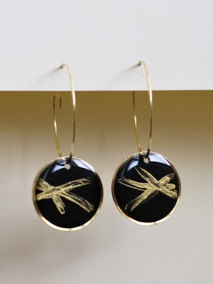 Velké visací náušnice - černá a zlatá tahy