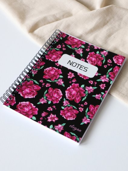 Velký notes A5 - černá Květka