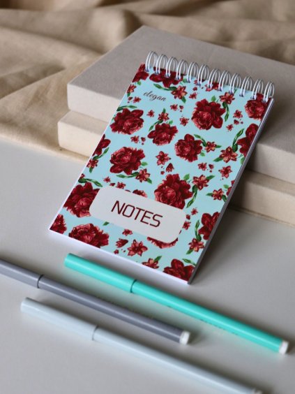 Malý notes A6 - modrá Květka