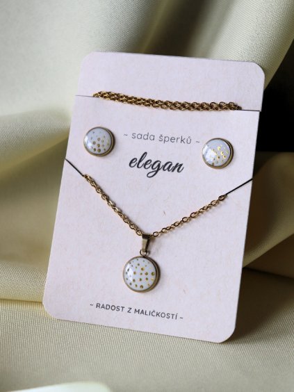 Sada šperků - bílá a zlatá puntíky