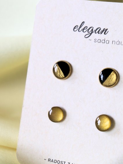 Sada náušnic - černá a zlatá půlená