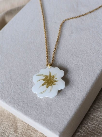 Náhrdelník kopretina - bílá a zlatá Daisy