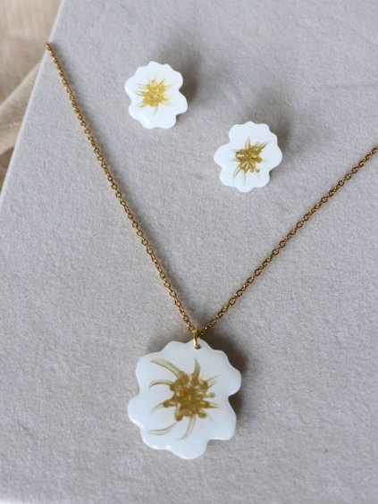 Květinová sada šperků - bílá a zlatá Daisy