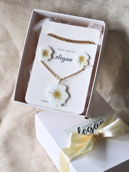 Květinová sada šperků - bílá a zlatá Daisy
